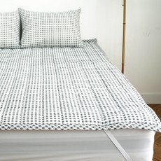 바숨 고정밴드 시어서커 여름 침대패드, 체크그레이