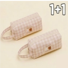 초등학생 귀여운 체리 필통 체크 필통 펜파우치, 베이지+베이지, 1개