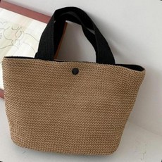 밀짚 버튼 라탄 미니 토트백 왕골 손가방 감성 여름 휴대용 캐주얼 가벼운, 1개, 블랙