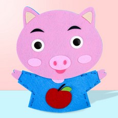 DIY手作手偶 動物手偶 兒童勞作 兒童手作 不織布DIY 不織布手作, 1個, 小豬