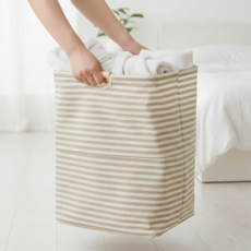 링고룸 가벼운 린넨 세탁물 빨래 바구니 57L 손잡이 접이식 폴딩 다용도 옷 정리함 생활방수, 애쉬 베이지