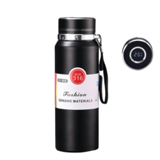온도표시 316급 진공 스테인리스 텀블러 휴대용 원터치 스텐 보냉 병 보온병 커피 보온 텀블러 1L, 1개, 검정, 1000ml