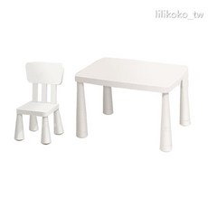 IKEA 兒童學習桌椅組 幼兒園多功能書桌椅 可調節高度 穩固耐用 安全材質, 白色 椅子+桌子(無抽屜)(無增高), 白色