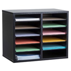 AdirOffice 나무 조절 가능한 문학 정리함 16칸 사무실 우편함 또는 교실 문학 정리함 미디엄 오크, Black, 16 Compartment