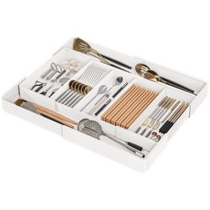 餐具收納盒 抽屜收納盒 伸縮收納盒 四面伸縮 廚房收納盒 分隔收納盒 桌面收納 餐具收納, 1個, 四面伸縮款, 四面伸縮-白