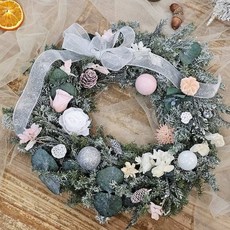 白粉色系永生聖誕花圈 25/35公分 現貨 不凋落聖誕裝飾, 1個