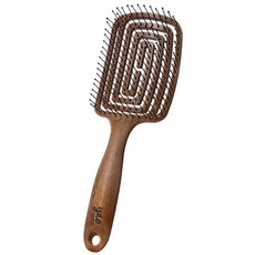 YAO韓國製3D鏤空彈力按摩頭皮仿木紋大板梳KJZ4256 可水洗抗靜電抗菌 適合長髮量多9行齒梳美髮梳子, 1個, 木紋