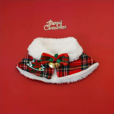 포리프 크리스마스 반려동물 케이프 스카프 따뜻한 체크 패턴 겨울용 폴리에스터 퍼 칼라 조절 가능한 고양이 강아지 cape, 1개, 레드