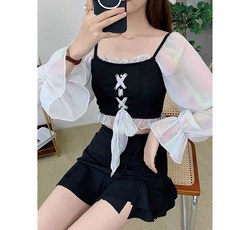 泳衣女款高級感2025年新款絕美分體四件套性感比基尼溫泉海邊泳裝夯, 8283 黑色,M碼【建議42.5-47.5公斤】