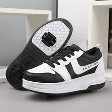 휠리스운동화 바퀴달린신발 충전 롤러스케이트 롤러슈즈, 1개, 01 블랙화이트 더블 휠