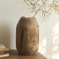 原素實木大花瓶 復古客廳插花民宿侘寂風裝飾擺件