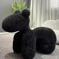 網紅羊毛卷小馬椅客廳時尚兒童休閒座椅寶寶創意卡通沙發凳子擺件, 黑色羊毛卷