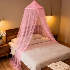 원 토새 휴대용 캠핑용 접이식 아이방커튼 모기장겸용 인테리어 침대 캐노피, 핑크