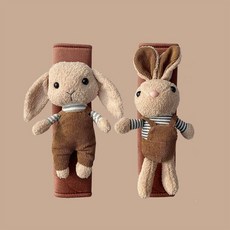 上新 安全帶護肩帶 汽車安全帶護肩套加長可愛卡通車載保險帶防勒保護兒童車飾用品女, 棕色卡絨護肩套一對（垂耳兔+萌萌兔, 1個