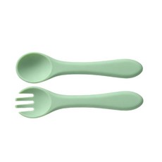 矽膠嬰兒餐盤圍兜組合 輔食碗叉勺零食杯套裝, 叉勺綠色, 1個, 1個