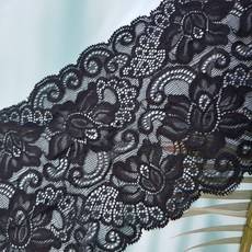 DKLACE-10-7802-J 장미 스판 레이스 폭 13cm, 1개, 블랙