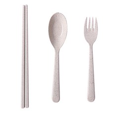 麥秸稈三件套餐具 餐具組 環保餐具 便攜餐具組 筷子 叉子 湯匙, 顏色隨機(袋裝), 1個, 筷子.湯匙.叉子