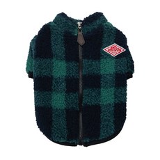 Grooming Dog 寵物格紋羊絨拉鍊外套, 綠色, 1件