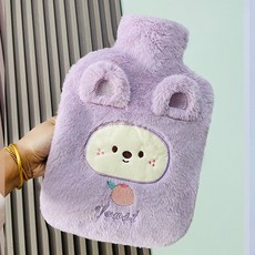 優選冬季必備註水式熱水袋安全保暖插手熱水袋註水可愛毛絨橡膠灌水暖水袋女學生防爆裝水暖手寶新款, 丁香紫（立耳兔雙插手1900ml）