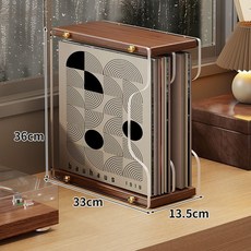 實木黑膠唱片收納架 桌面展示架 復古風唱片盒, 胡桃 透明  雙格, 1個