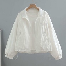 여성용 봄 여름 지퍼 스트링 점퍼 루즈핏 하이넥 자외선 차단 긴팔 자켓