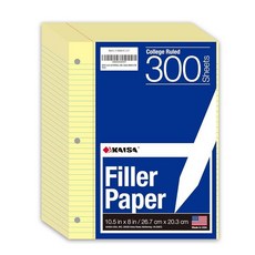 Kaisa 노트북 용지 대량 도매 가능 3팩 대학 유선 3홀 펀치 루즈 리프 페이퍼 20.3 x 26.4cm(8 10.5인치) 필러 용지 3링 바인더용 150장/팩 (3팩-, 카나리아-칼리지, 1pack, 카나리아-칼리지