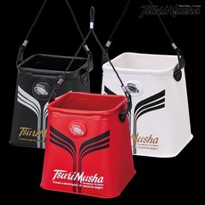 쯔리무사 두레박 미즈쿠미 하드타입 낚시 살림통 물통 + 로프 포함, 레드