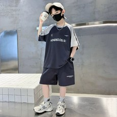 남아 여름 상하복 라운드넥 편한 주니어 학생용 패치워크 디자인 반팔 티셔츠 세트 상품 유아 세트 남아 상의 초등상하복 주니어 상품
