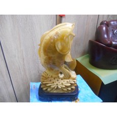 天然黃玉老件雕刻魚躍龍門擺件