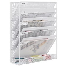 EasyPAG 6단 메시 벽걸이 파일 홀더 정리함 인쇄물 선반., White