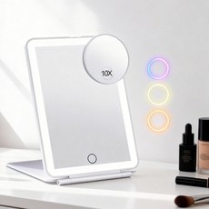 Niftynest 휴대용 접이식 무선 LED 충전식 탁상거울 화장대거울 135*197mm, 화이트