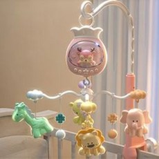 [컬러3종] 유아 침대 설치 회전 멜로리 모빌 세트 _ 동물 친구들, 1세트, 핑크