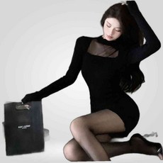 LETEO-중국 바스트 시스루 블랙 니트원피스 파티 모임 시스루원피스 미니원피스 원피스