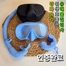 [안전 강화유리]대디웨어 스노쿨링마스크 접이식 폴더블 휴대용 물놀이세트 성인 유아 어린이 초등, 스카이블루