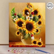 엠제이에스 명화그리기 50x40cm (캔버스형) DIY 유화 세트, KK30 해바라기 꽃병, 1개