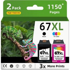 Ubinki 잉크 카트리지 67XL 교체 67 XL 블랙 및 컬러 콤보 팩 2700e 2752e 2755e 2800e 2855e 2827e 2852e 4100e 4155e 42, 잉크카트리지 67XL 잉크 카트리지 교체 HP 67 X