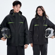 융풍 오토바이 우비 세트 방수 상하의 라이딩 낚시 등산 작업용 반사 스트립 남녀공용, 블랙