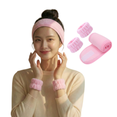 카이로스 클리어 헤어밴드+손목밴드 세트, 1세트, 핑크