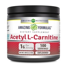Amazing Formulas 아세틸 L-카르니틴 100g(3.5온스) 파우더 보충제 | 100회 분량 | GMO 프리 | 글루텐 프리 | 미국 제조, 1개, 100g
