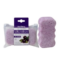 Spongeables Skinutrients 바디 워시 인 어 스펀지 아사이 베리 보너스 여행 가방 포함 20회 이상 세탁 99.2g(3.5온스), 1개, 100g