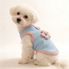 강아지 여름옷 나시 애견 옷 귀여운 꽃 장식 통기성 좋은 소형견 의류 여름, 1개, 파란색