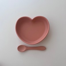 日本 Kawaii&Born 心型矽膠吸盤碗組 寶寶學習碗附湯匙 防滑防翻副食品碗 可微波可洗碗機, 1個, 粉紅, 粉紅, 矽膠