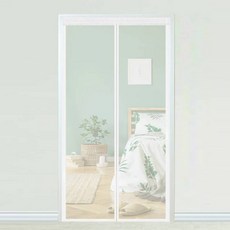 현관방충망 마그네틱문짝 모기장 스트라이프 폴리에스테르 섬유 문짝 커튼 모기 방지 스크린 에어컨 실용 무소음 자동 폐쇄, W 70cm x H 210cm, 1)pure white, 1개