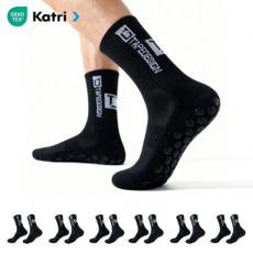 FASEN 미끄럼 방지 축구 양말 오코텍스 항균 쿠션 등산양말 남성용 러닝 스포츠 장목 양말, 6개, 블랙