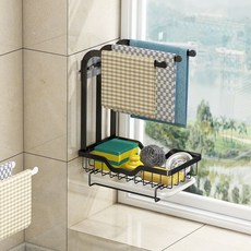 便利收納盒寬鋼製框架掛架抹布架菜瓜布架水槽整理, 黑色的