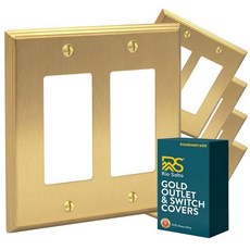 Rio Salto BRASS 모던 메탈 골드 조명 스위치 벽 플레이트 또는 콘센트 커버 벽 플레이트 싱글 콘센트 월플레이트 로커 커버 1 갱 장식 브러시드 황동 11.4cm x, 로커 / 콘센트 2갱 (5팩)