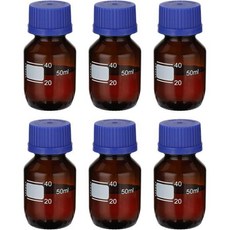 PATIKIL 6팩 시약 매체 보관 병 실험실 물 시약 액체용 GL32 블루 스크류 캡이 있는 50ml 붕규산 유리 눈금 원형 병 앰버, Blue