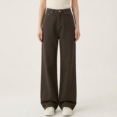 쏘옷 여성용 백라인 비조버튼 하이웨이스트 세미 와이드 면 팬츠