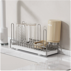 스튜디오소 304 스테인리스 물빠짐 컵건조대 식기 보관 트레이, 1개, 은색, 1단 1개, 은색, 1단