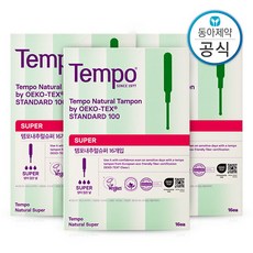 템포 내추럴코튼 탐폰, 슈퍼, 16개입, 3개, SUPER